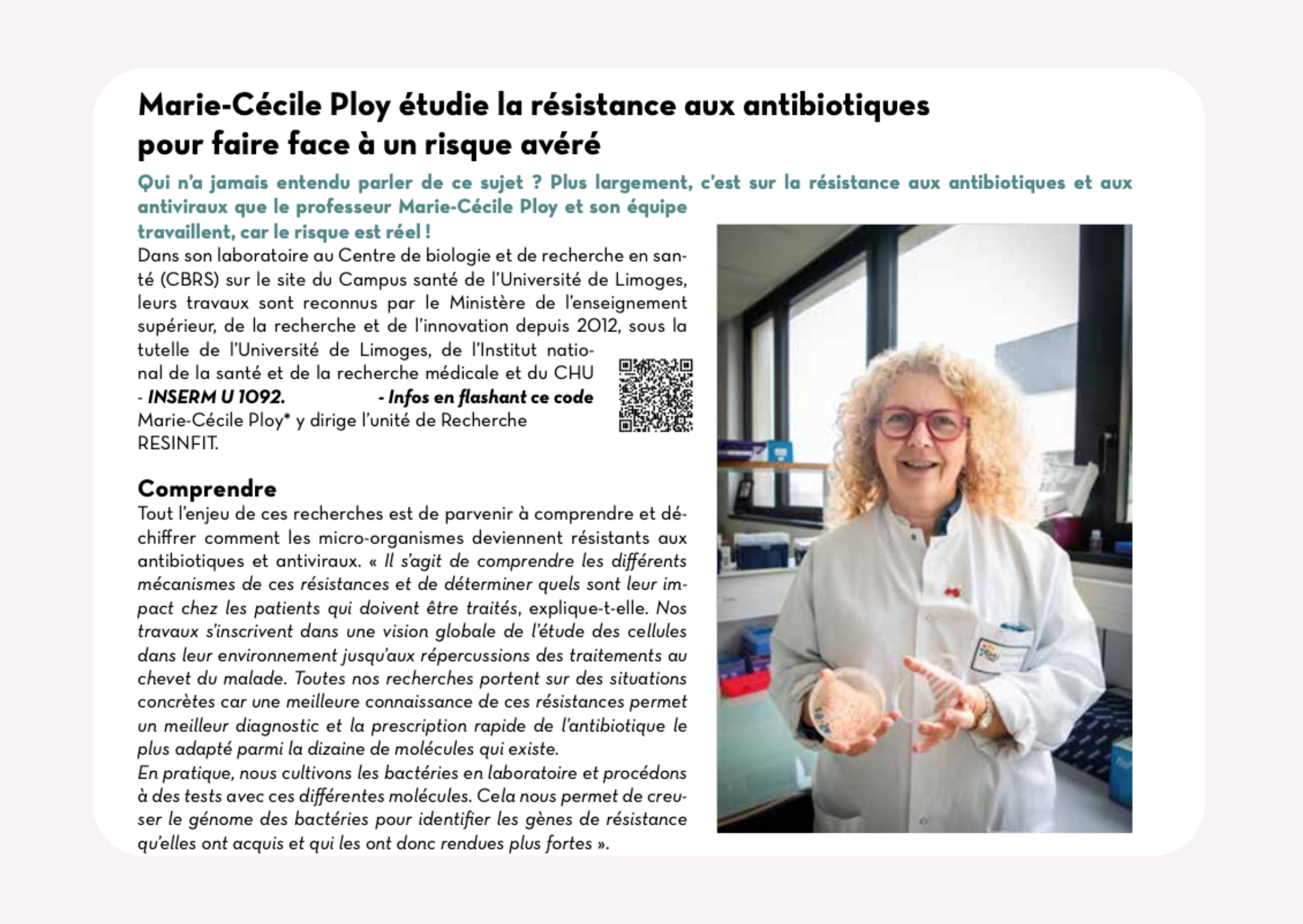 Marie-Cécile Ploy et l’unité RESINFIT à l’honneur dans le magazine « Vivre à Limoges »